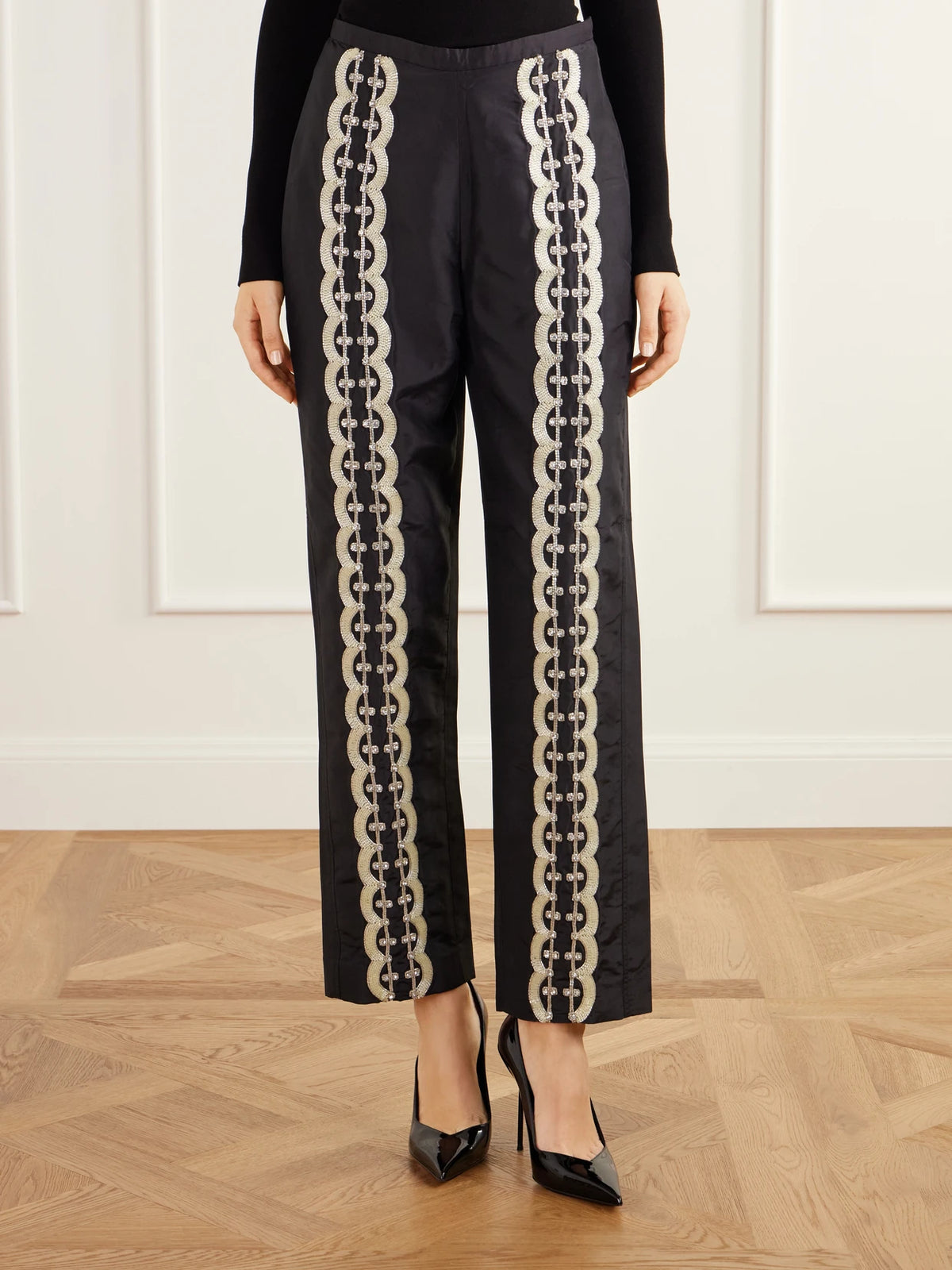 KALLMEYER Nadja Embellished Silk Satin Straight-leg Pants