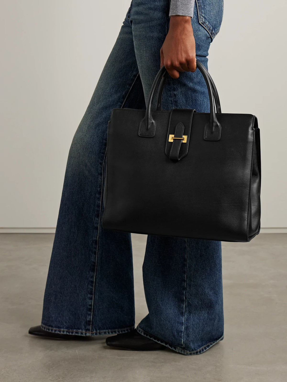 Image of Bags. Product name - Lou Leather Tote in Black colour by brand - Nili Lotan