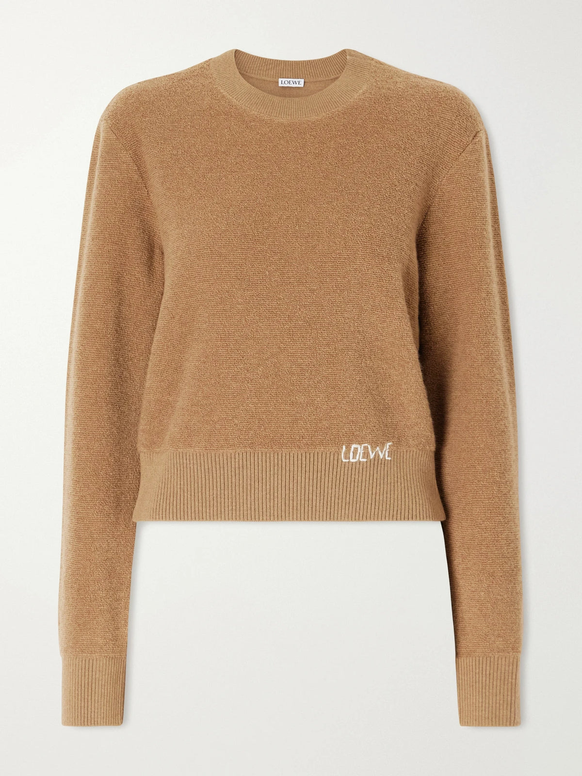 LOEWE Logo-embroidered Cropped Wool-terry Sweater