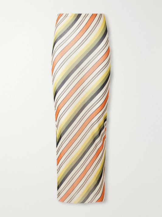 Jean Paul Gaultier Retro Stripe Printed Mesh Maxi Skirt
