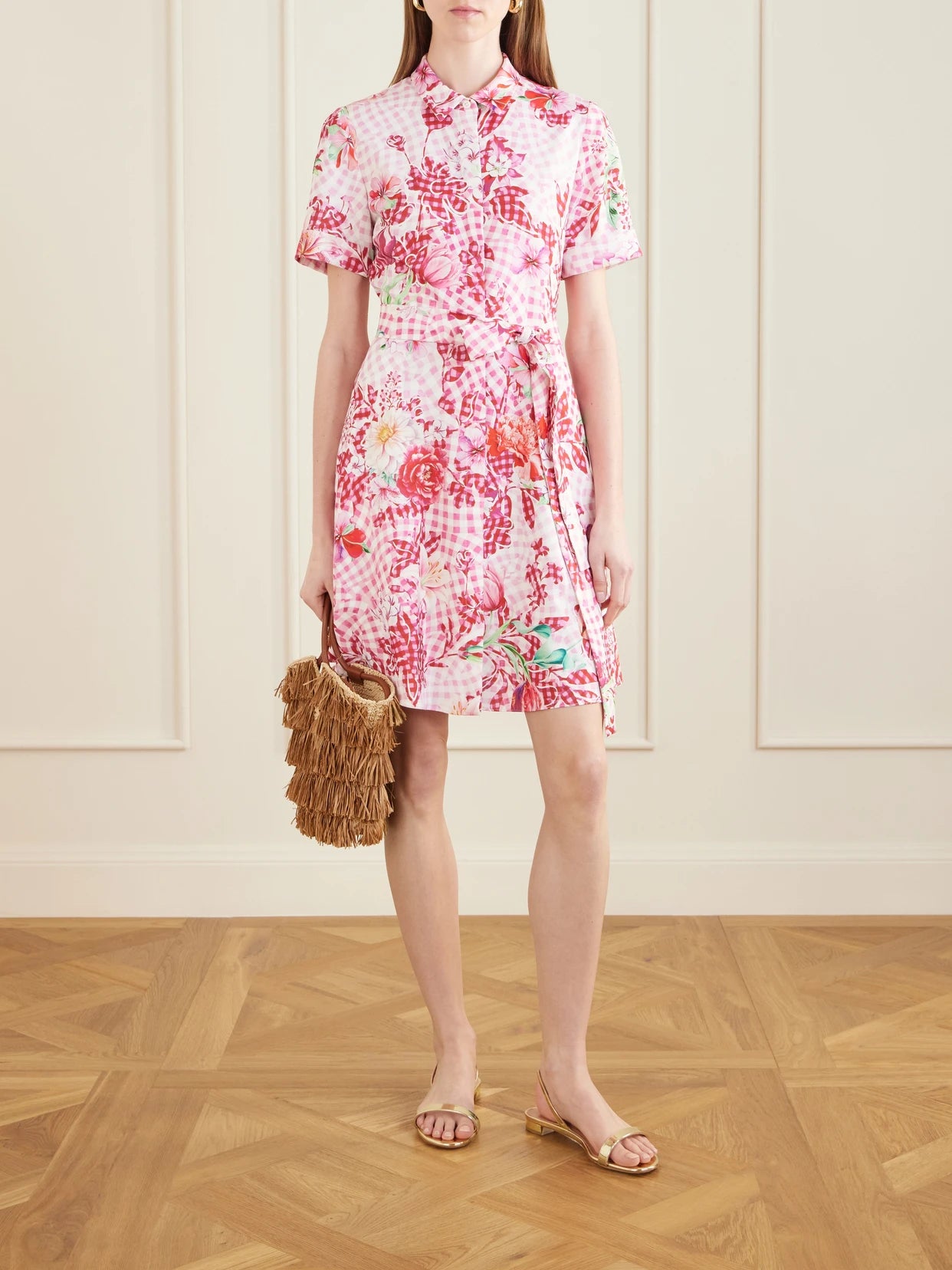 Image of Dresses. Product name - Chima Floral-print Tie-detailed Woven Midi Dress in Pink colour by brand - Mary Katrantzou