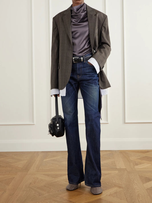 Image of a model wearing Tops. Product name - Silk-satin Blouse in Purple colour by brand - Acne Studios