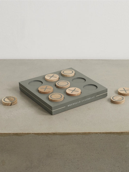 Image of Decor. Product name - Walnut Wood And Krion Noughts And Crosses Set in Gray colour by brand - Brunello Cucinelli