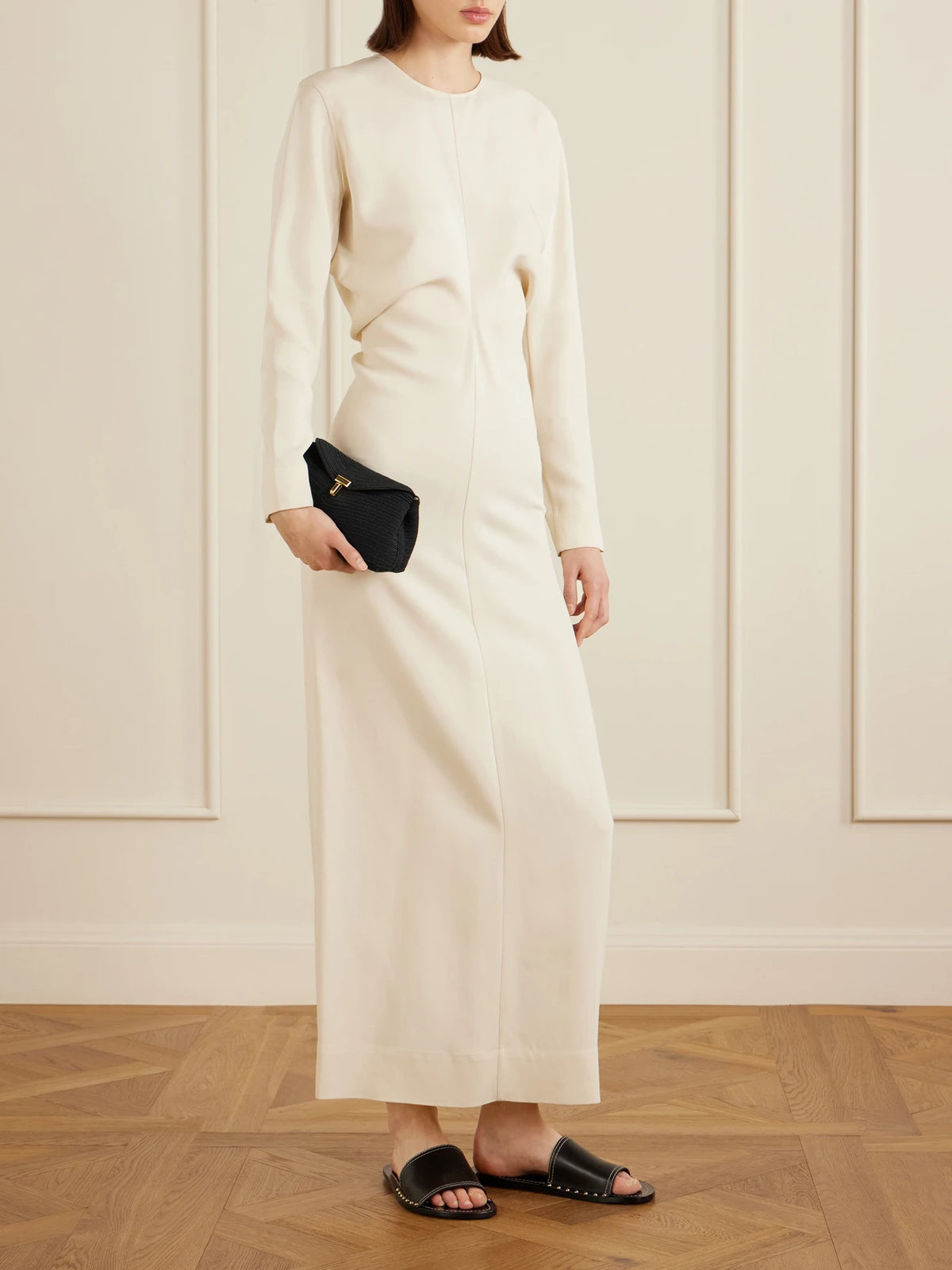 Mini T-lock Leather-trimmed Woven Clutch