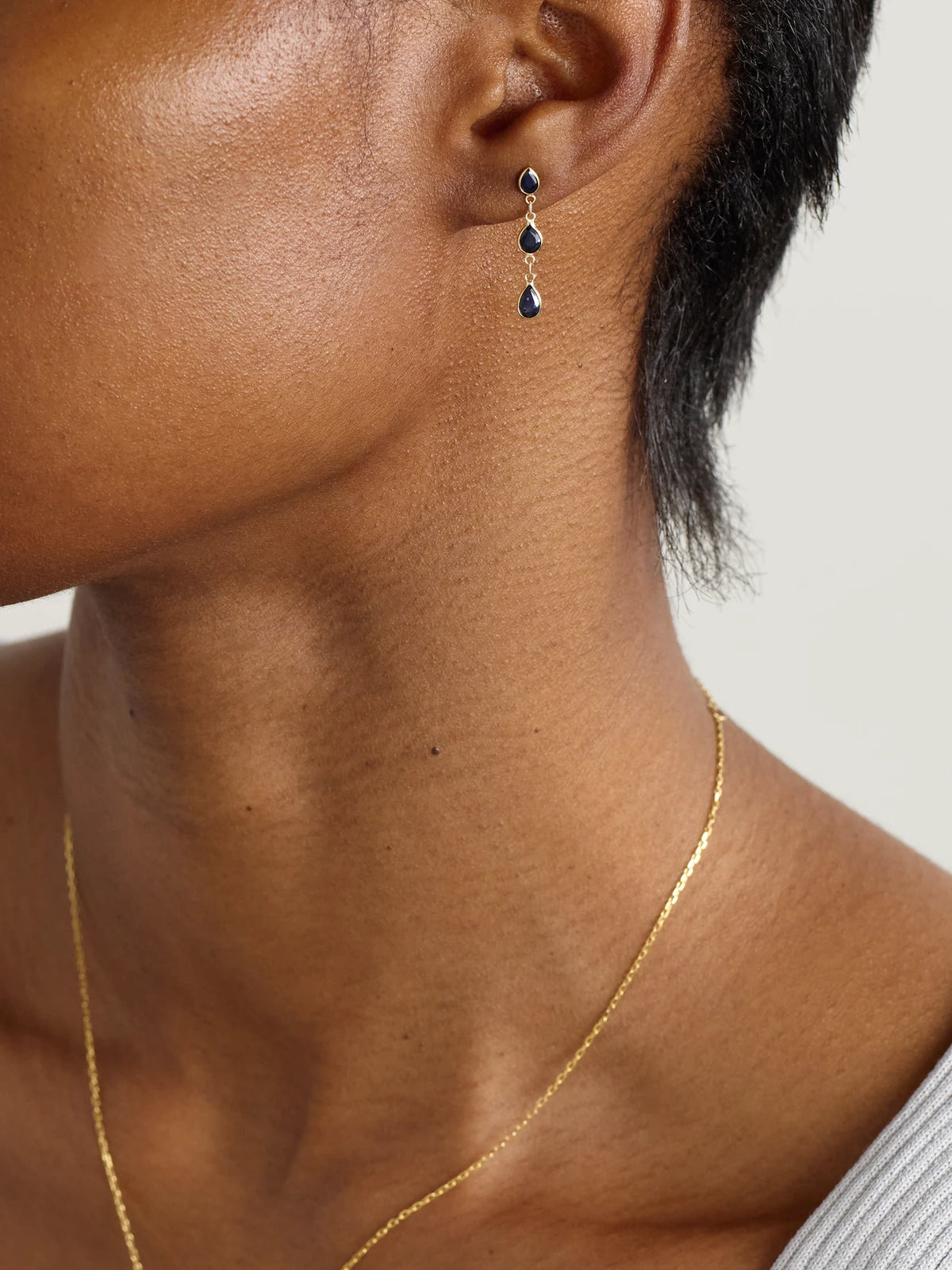 Image of Earrings. Product name - Chakra Gold Sapphire Earrings in Blue colour by brand - JIA JIA
