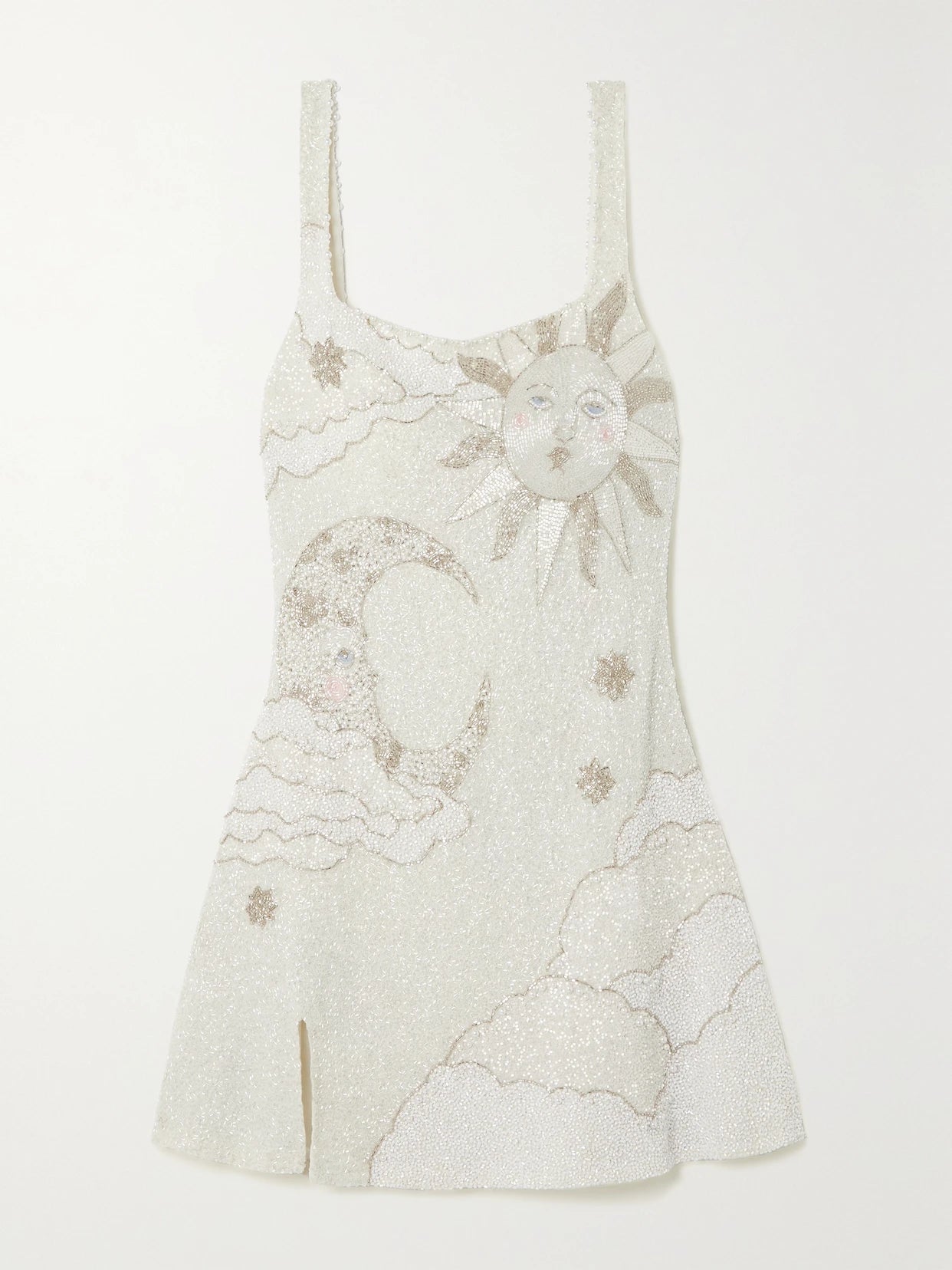 Image of Dresses. Product name - Lucina Embellished Stretch-mesh Mini Dress in Ivory colour by brand - Clio Peppiatt