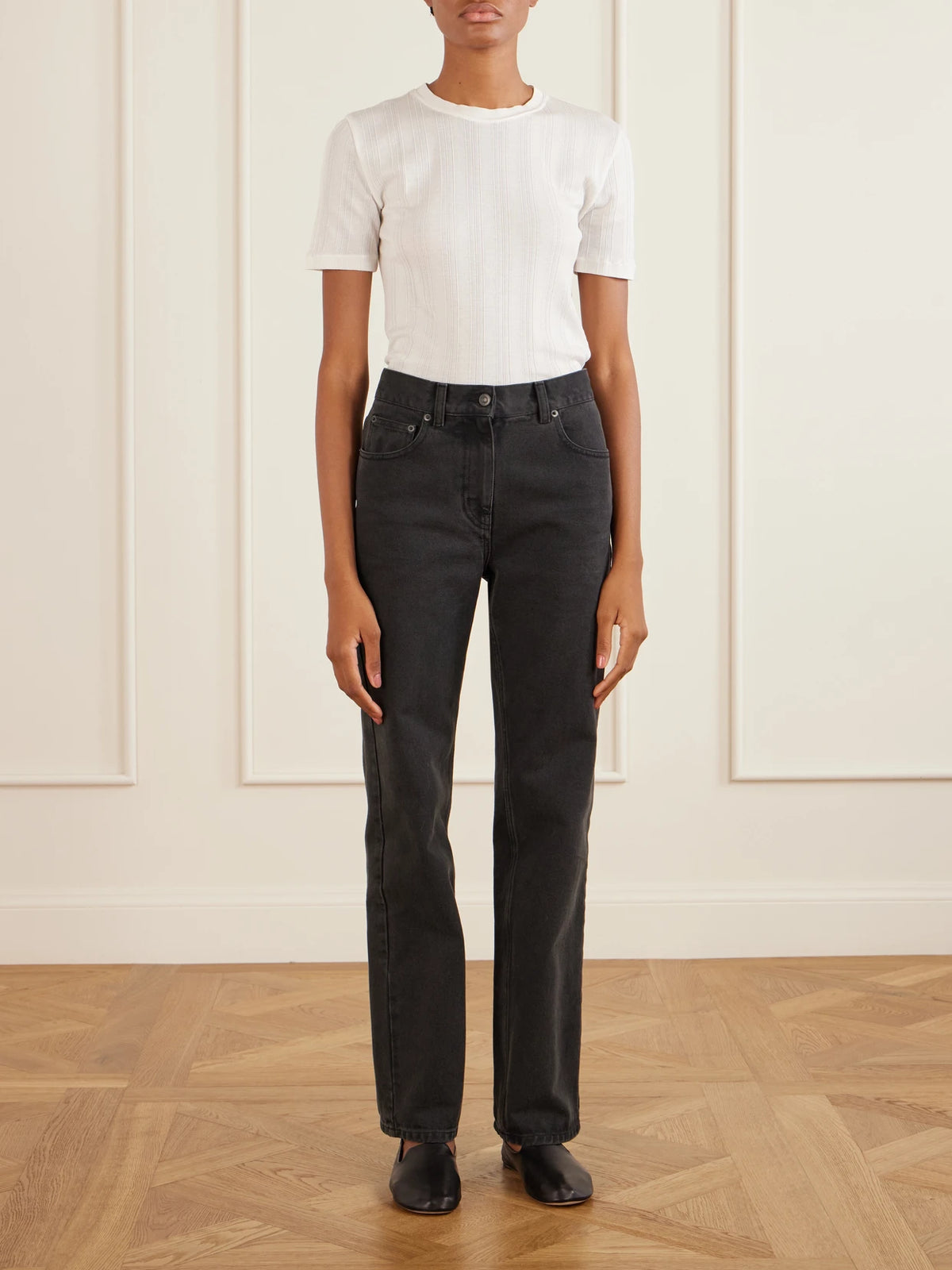 Image of Flats. Product name - Casa Leather Loafers in Black colour by brand - The Row