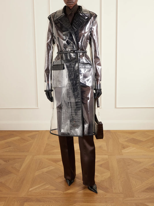 Image of Coats & Jackets. Product name - Croc-effect Leather-trimmed Tpu Coat in Clear colour by brand - TOM FORD