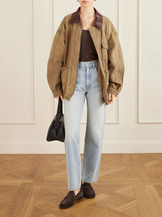 Image of Jeans. Product name - + Net Sustain London High-rise Straight-leg Organic Jeans in Mid denim colour by brand - SLVRLAKE