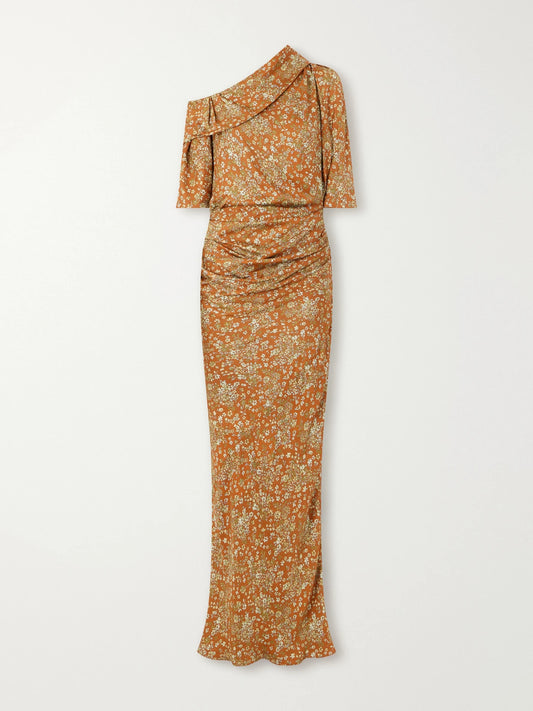 Dries Van Noten One-shoulder Gathered Floral-print Crepe Midi Dress