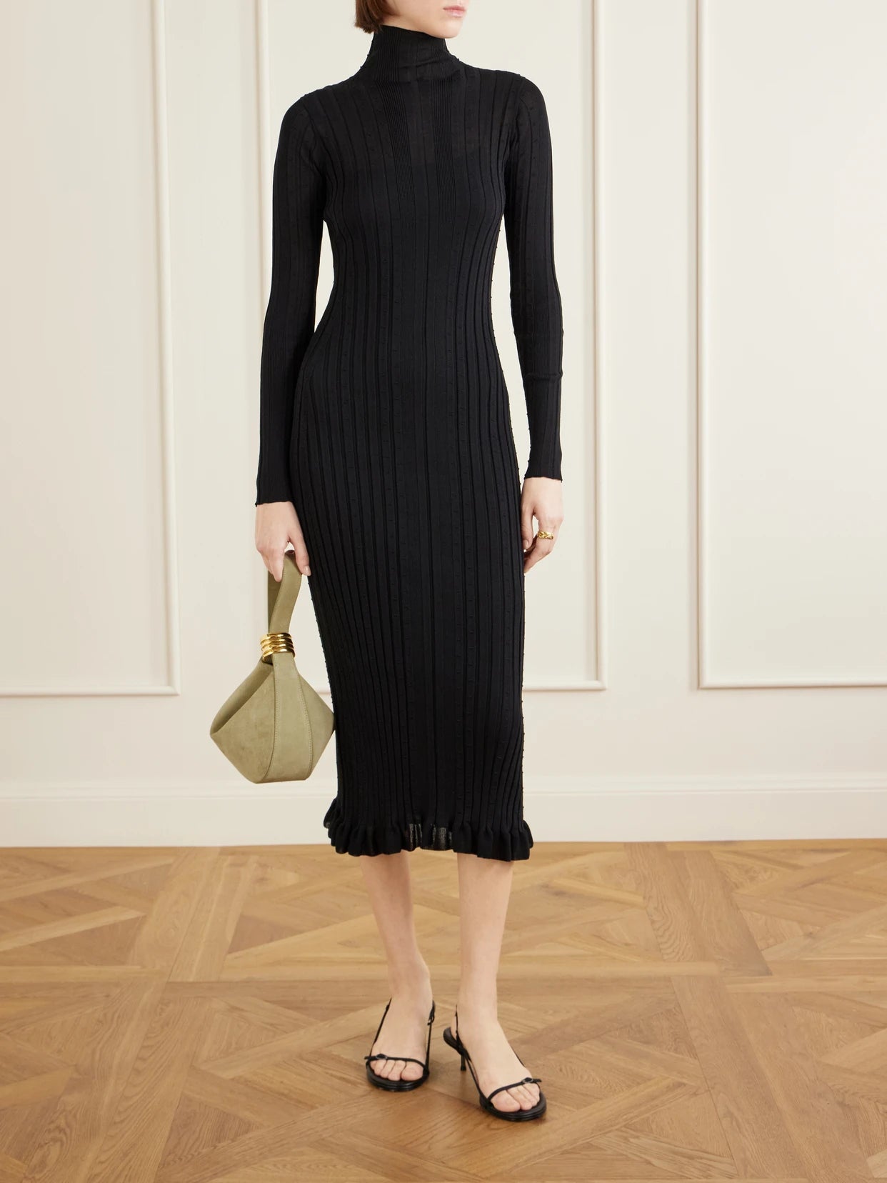 Image of Dresses. Product name - Monet Ribbed-knit Cotton-blend Midi Dress in Black colour by brand - Proenza Schouler