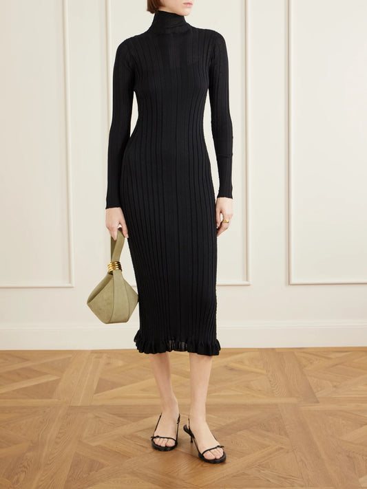 Image of Dresses. Product name - Monet Ribbed-knit Cotton-blend Midi Dress in Black colour by brand - Proenza Schouler