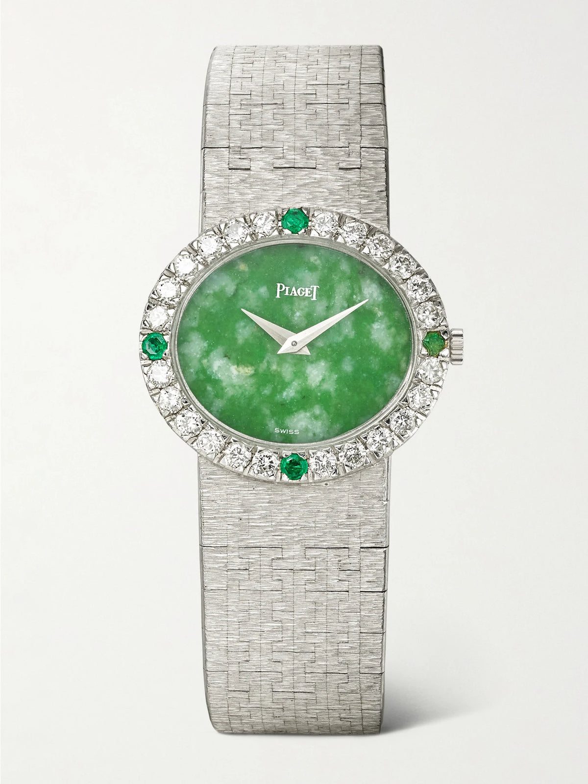 Stephanie Windsor + Piaget Vintage 1968 Tradition Hand-wound 18-karat White Gold, Diamond, Emerald And Jade Watch, Ref. 9804 A6 (6" Wrist)