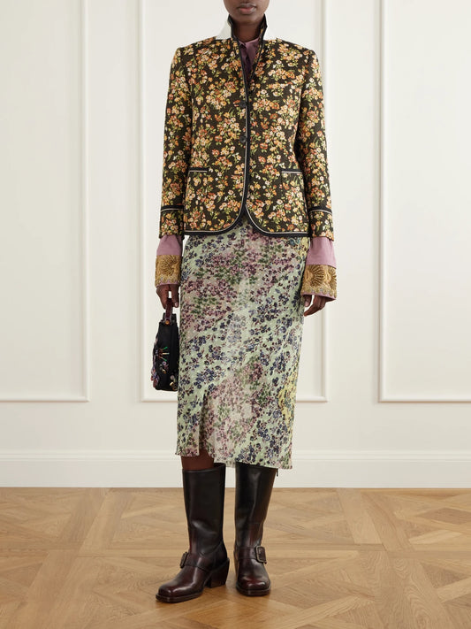 Image of Coats & Jackets. Product name - Floral-embroidered Cotton-blend Blazer in Multi colour by brand - Dries Van Noten