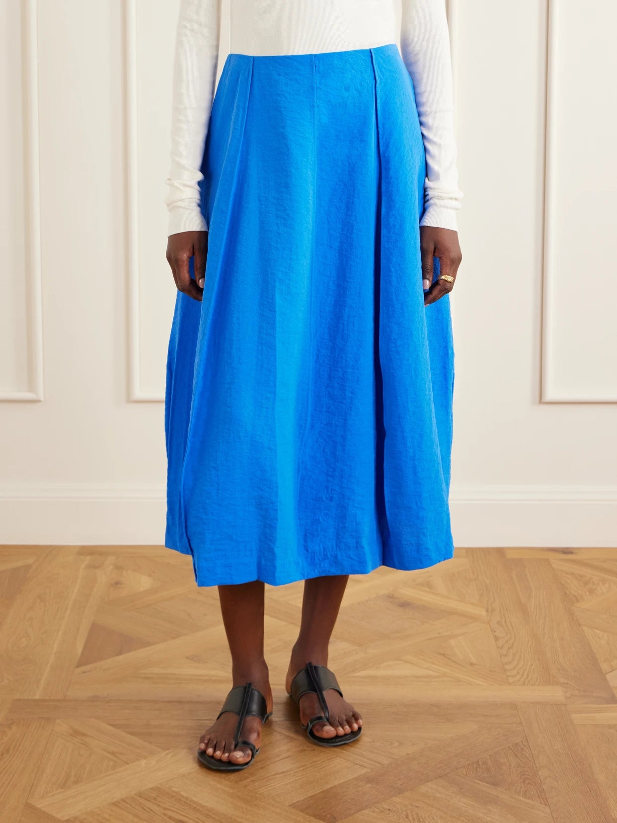 Pleated Silk-blend Crepe Midi Skirt