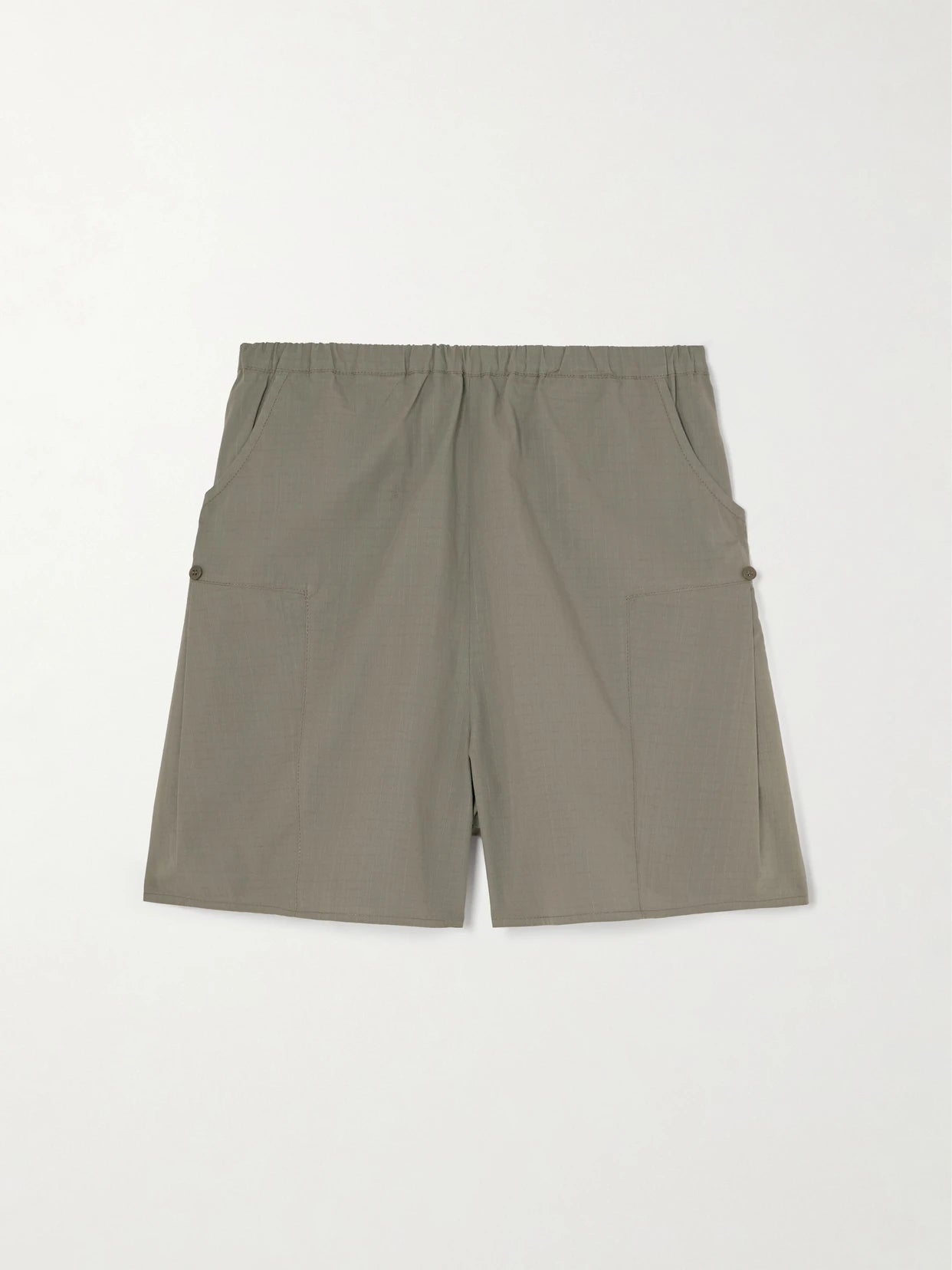 Image of a model wearing Shorts. Product name - Checked Organic Cotton Straight-leg Shorts in Dark green colour by brand - Deiji Studios