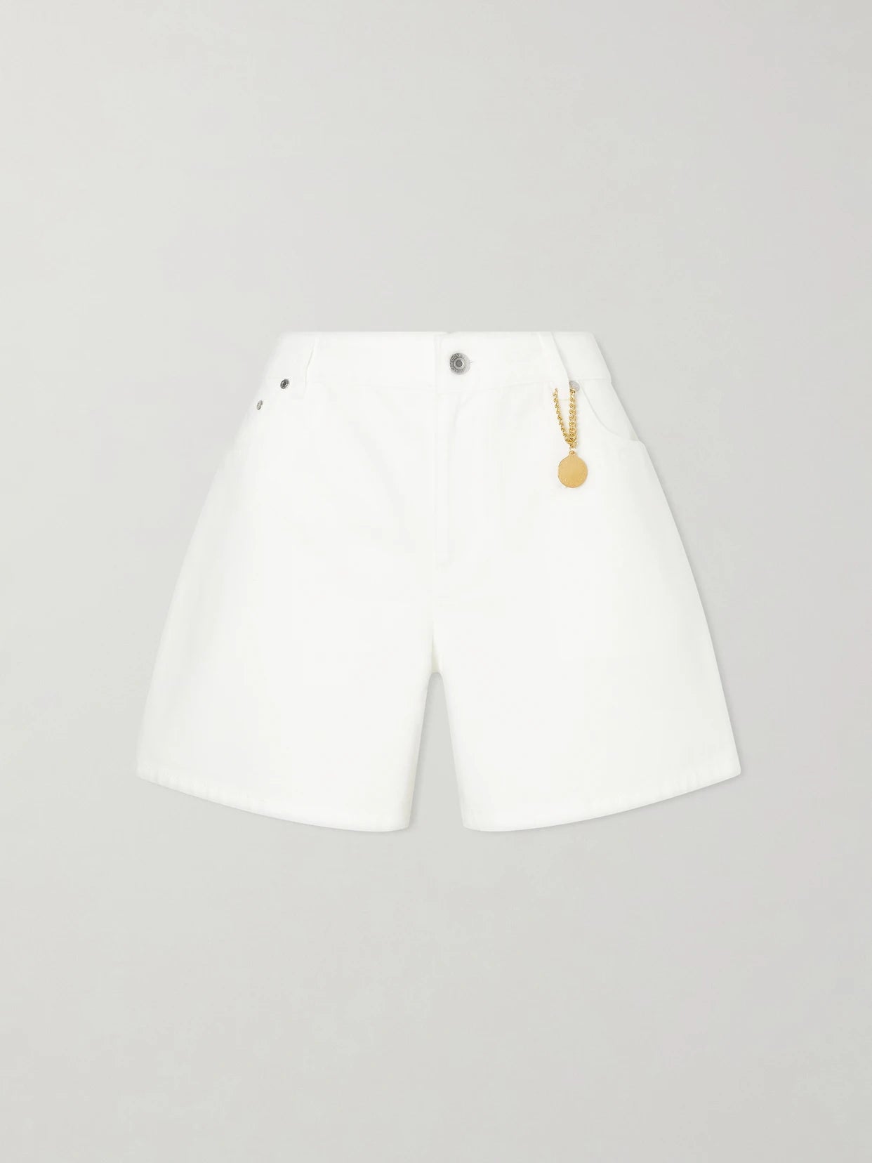 Image of a model wearing Shorts. Product name - Mid-rise Straight-leg Shorts in White colour by brand - Stella McCartney