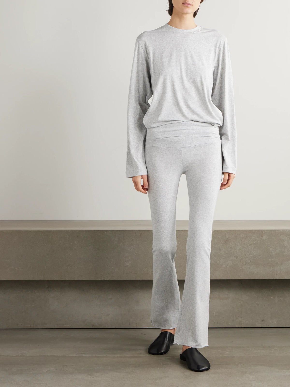 Image of Sleepwear & Loungewear. Product name - Stretch-cotton Jersey Foldover Pants - Light Heather Grey in Light gray colour by brand - SKIMS