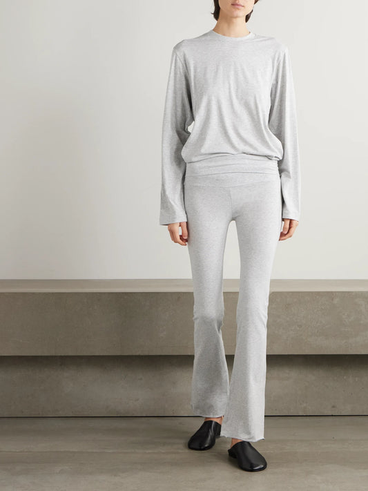 Image of Sleepwear & Loungewear. Product name - Stretch-cotton Jersey Foldover Pants - Light Heather Grey in Light gray colour by brand - SKIMS