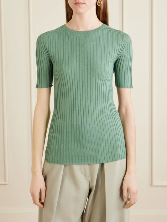 Ribbed-knit Merino Wool T-shirt