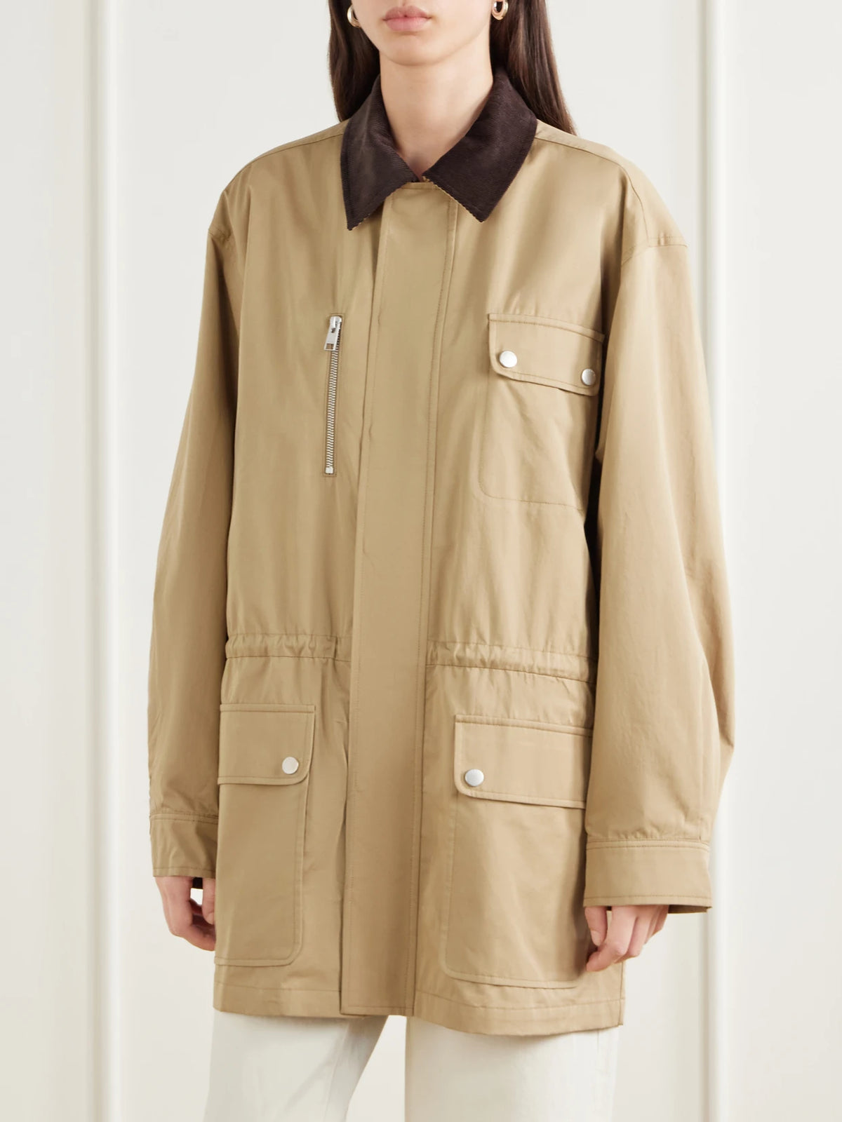 FRAME The Safari Drawstring Corduroy-trimmed Cotton-twill Jacket