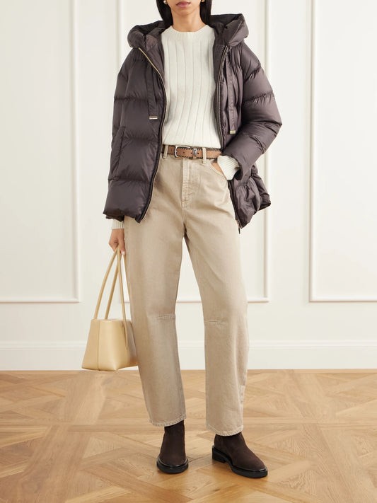 Image of Coats & Jackets. Product name - Nerine Hooded Quilted Shell Down Jacket in Dark brown colour by brand - Max Mara