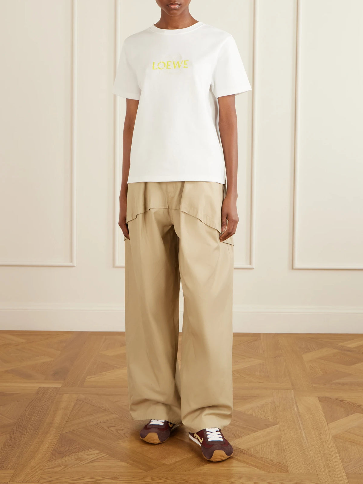 Image of Sneakers. Product name - Ballet Runner 2.0 Logo-appliquéd Suede-trimmed Shell Sneakers in Burgundy colour by brand - LOEWE