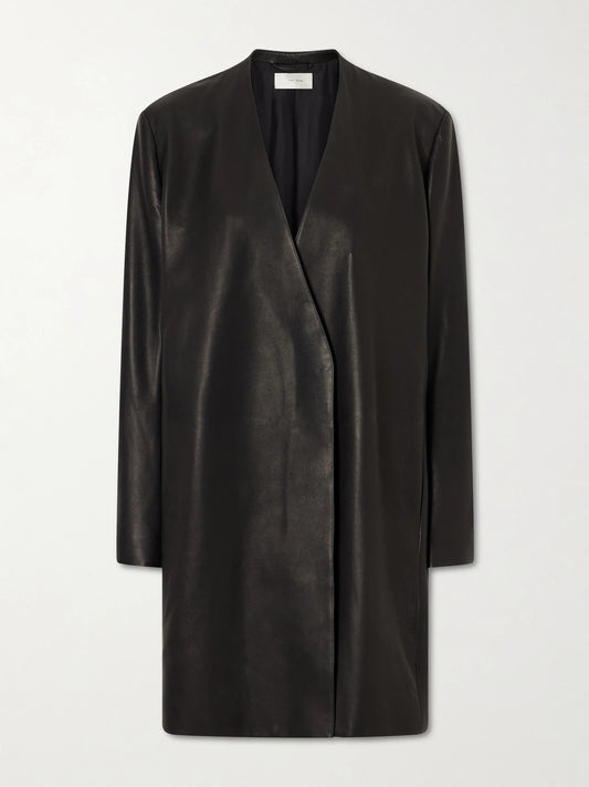 Image of Coats & Jackets. Product name - Clarisa Leather Knee-length Coat in Black colour by brand - The Row