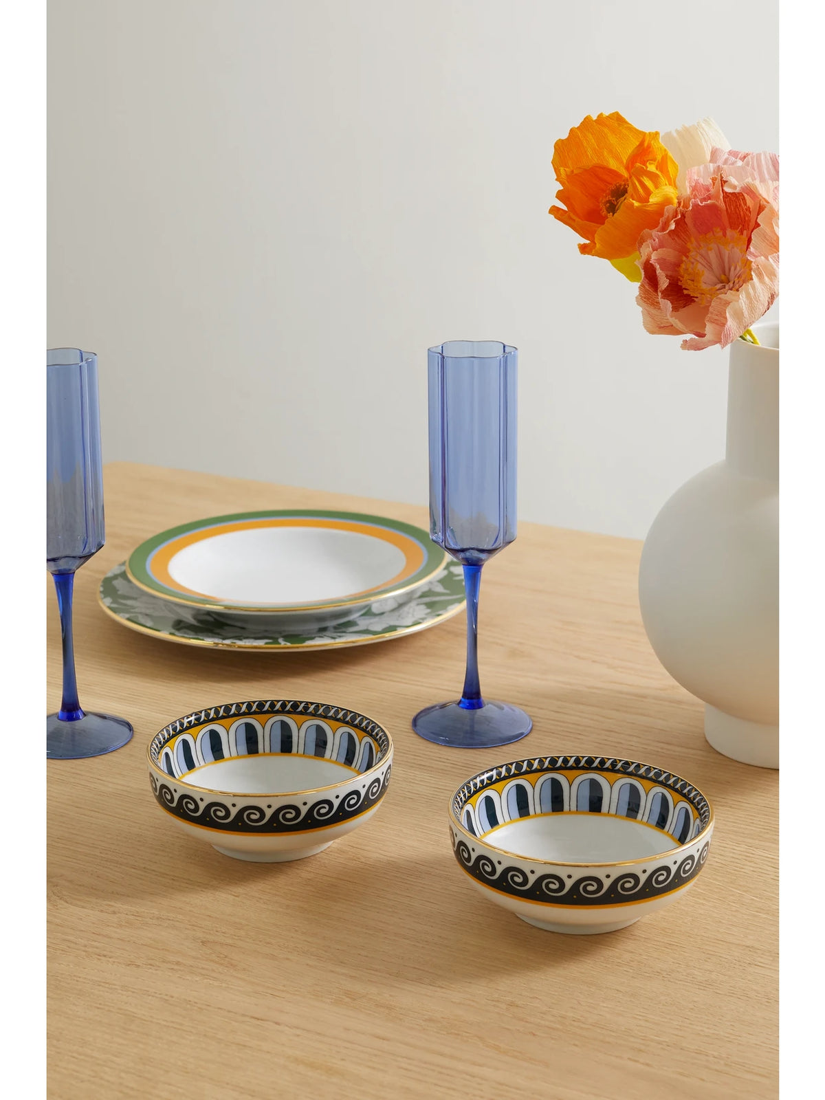 Image of Tableware. Product name - Set Of Two Gold-plated Porcelain Snack Bowls in White colour by brand - La DoubleJ