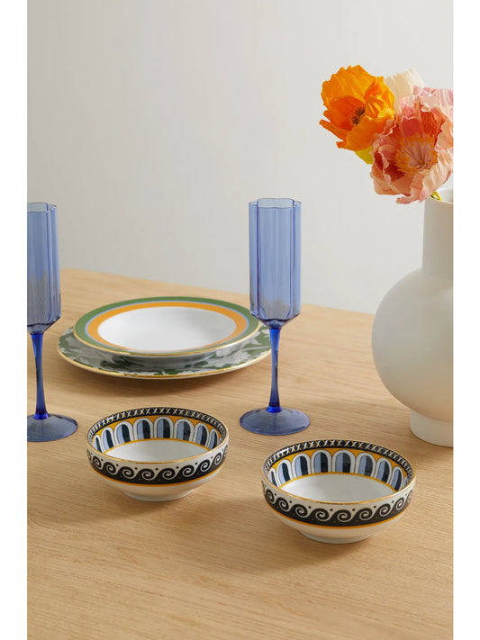 Image of Tableware. Product name - Set Of Two Gold-plated Porcelain Snack Bowls in White colour by brand - La DoubleJ