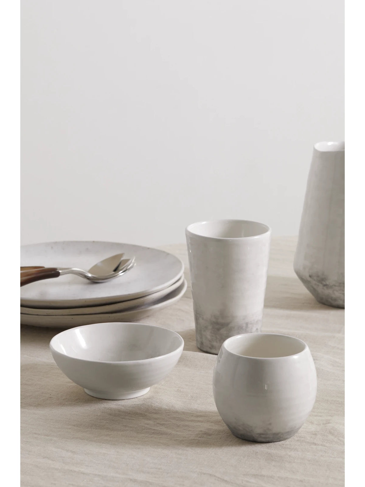 Image of Tableware. Product name - Set Of Three Ceramic Bowls in Stone colour by brand - Brunello Cucinelli