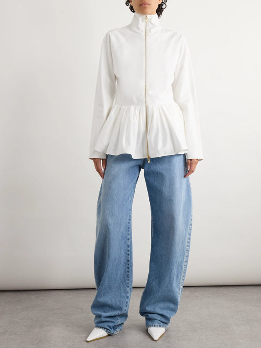Image of Coats & Jackets. Product name - Cotton Peplum Jacket in White colour by brand - Alaïa