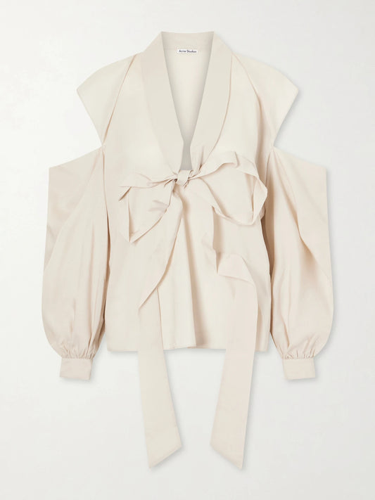 Bow-embellished Cut-out Lyocell Blouse