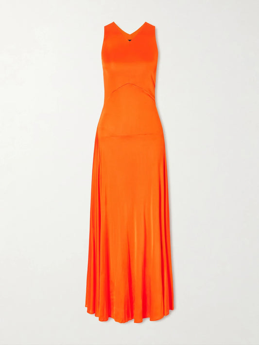 Image of Dresses. Product name - Naia Satin-jersey Maxi Dress in Orange colour by brand - Proenza Schouler