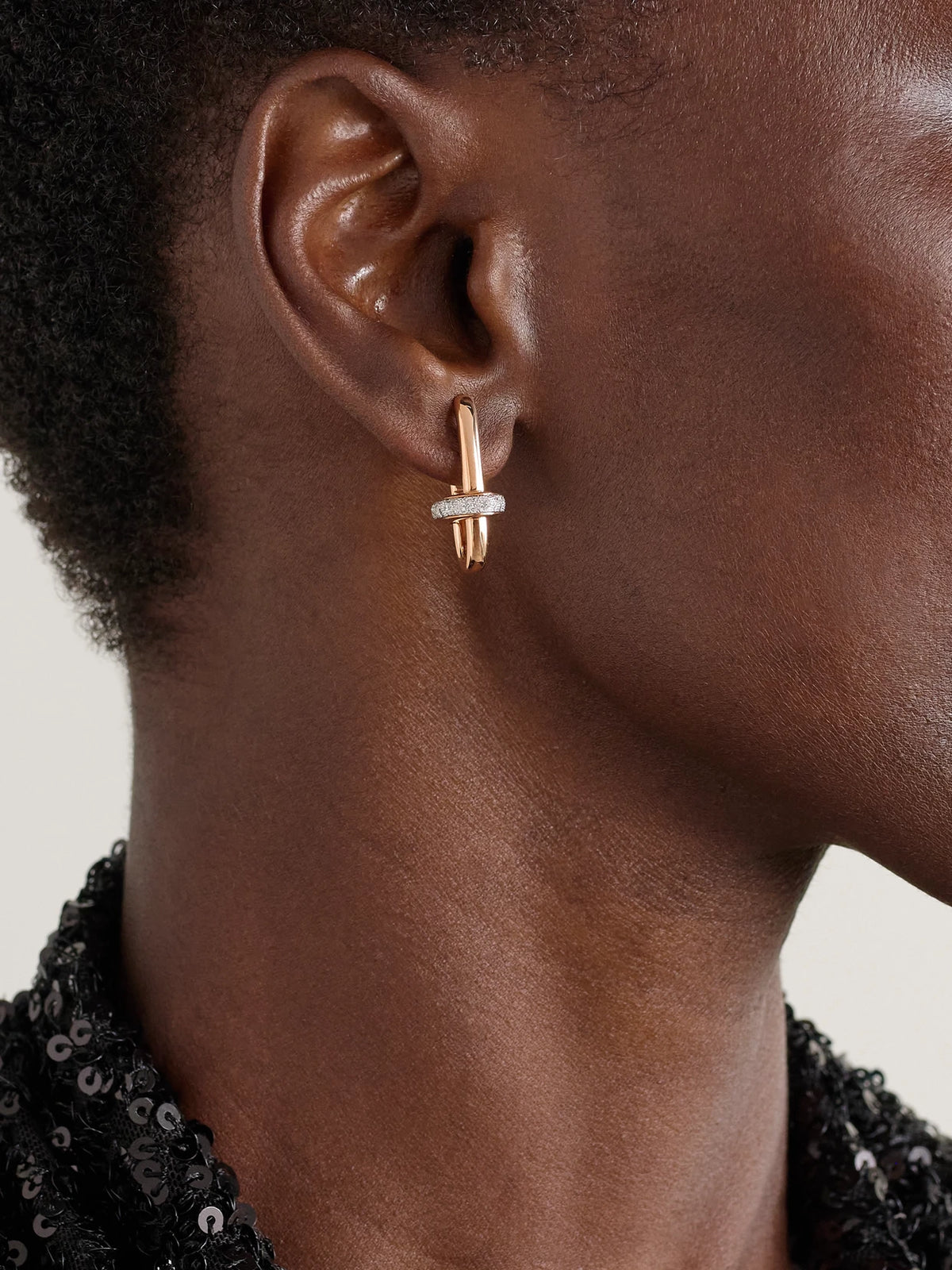 Image of Earrings. Product name - Iconica Rhodium-plated 18-karat Rose Gold Diamond Hoop Earrings in Multi colour by brand - Pomellato