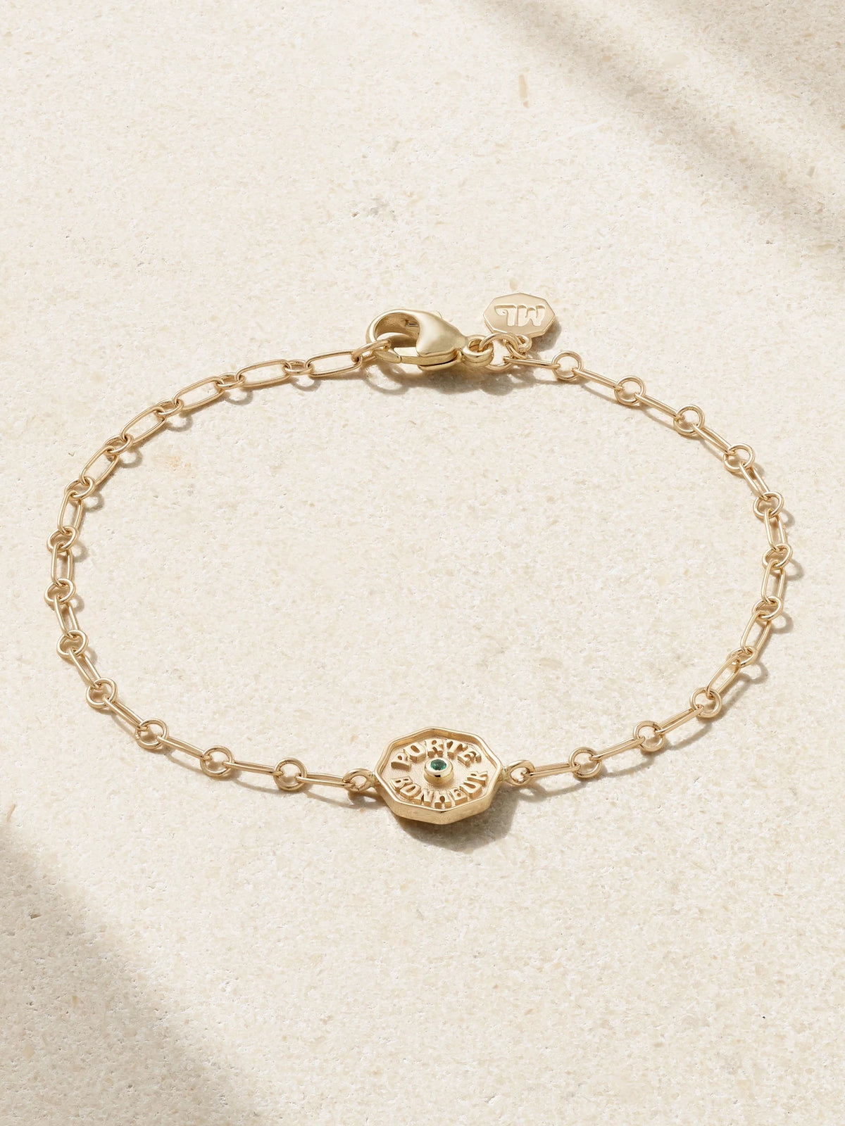 Wee Porte Bonheur Coin 14-karat Gold Emerald Bracelet
