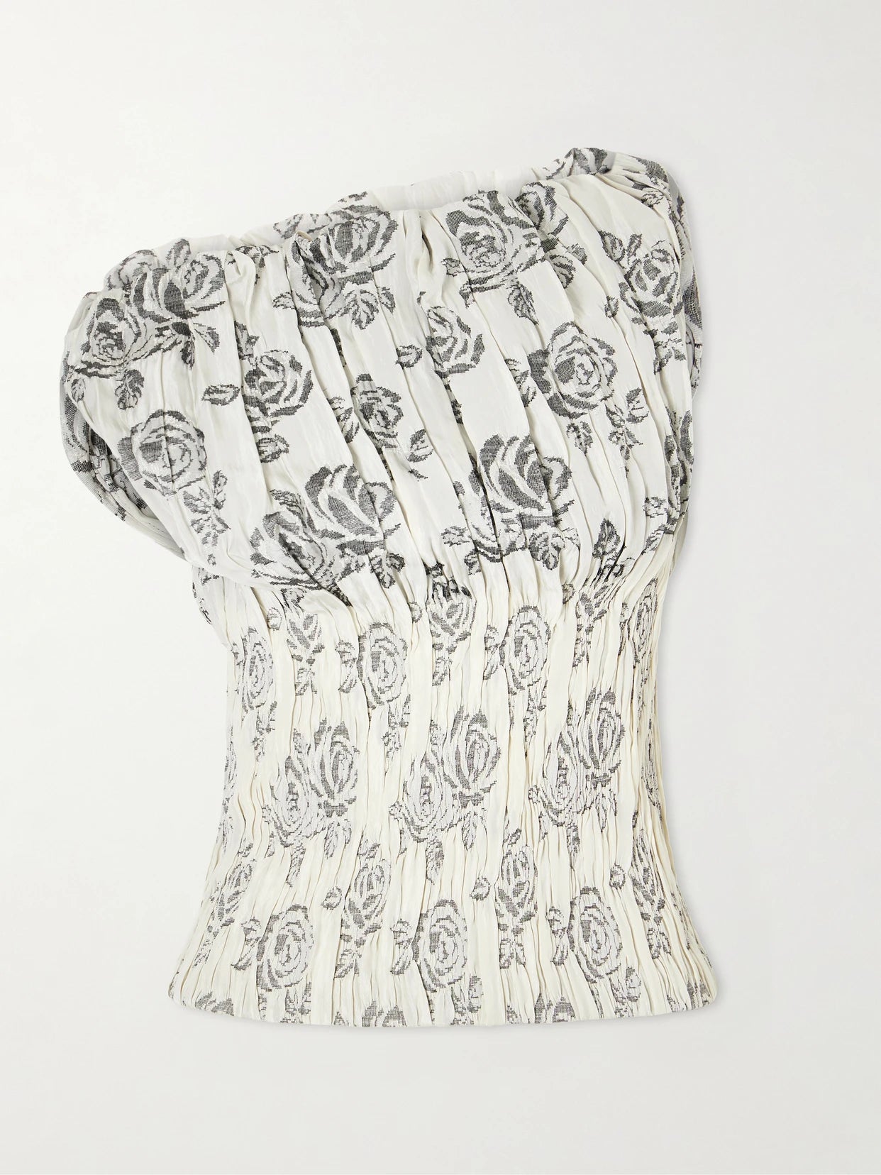 Image of a model wearing Tops. Product name - Romy Floral-brocade Top in Cream colour by brand - KALLMEYER