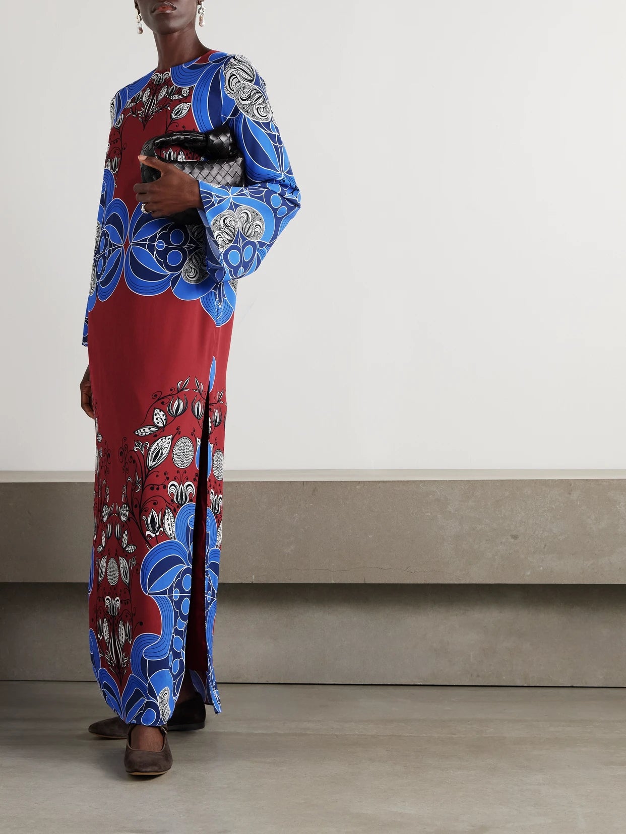 Image of Dresses. Product name - Capucine Printed Crepe Maxi Dress in Blue colour by brand - Borgo de Nor