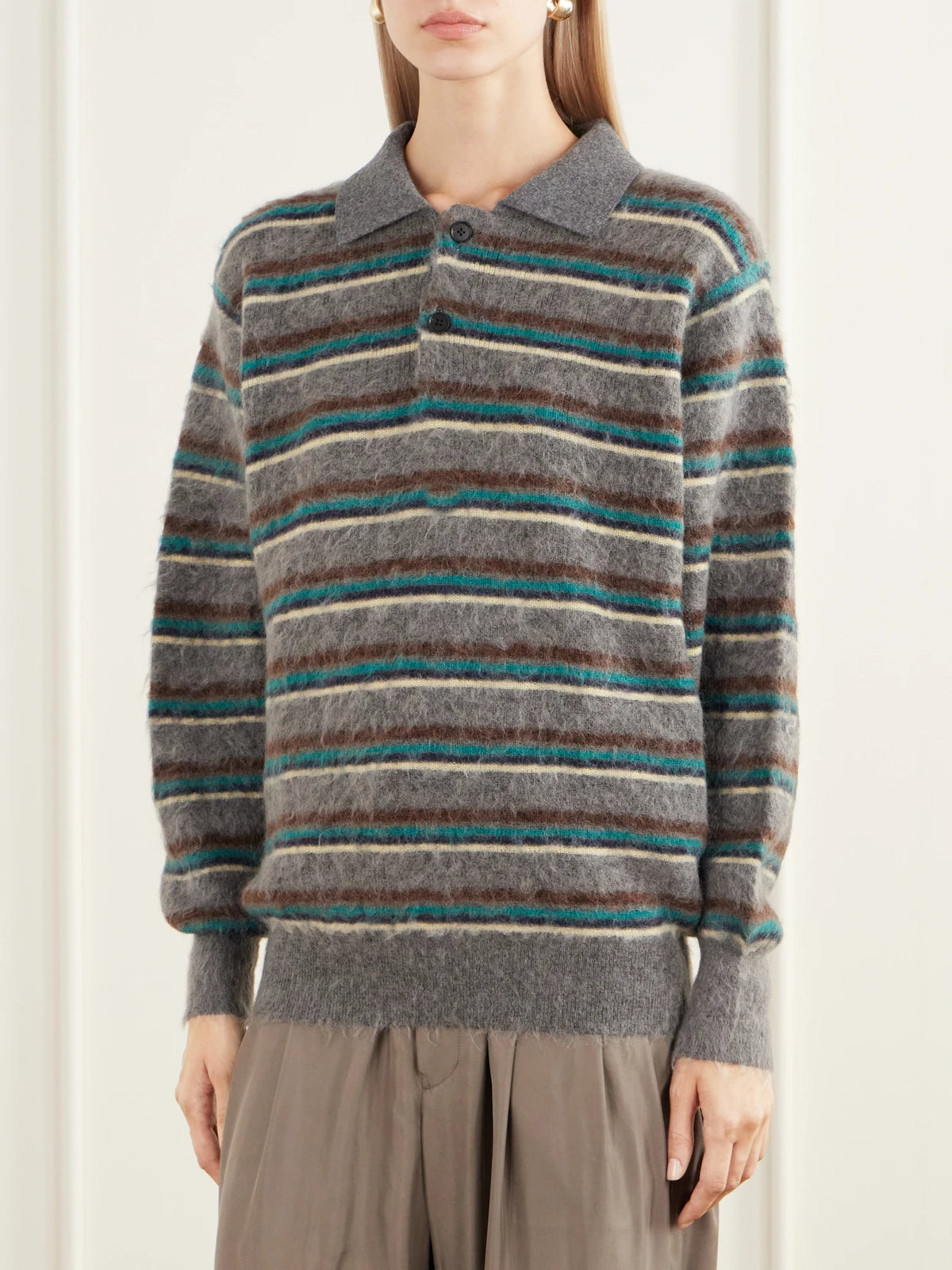ssstein Striped Brushed-knit Polo Shirt