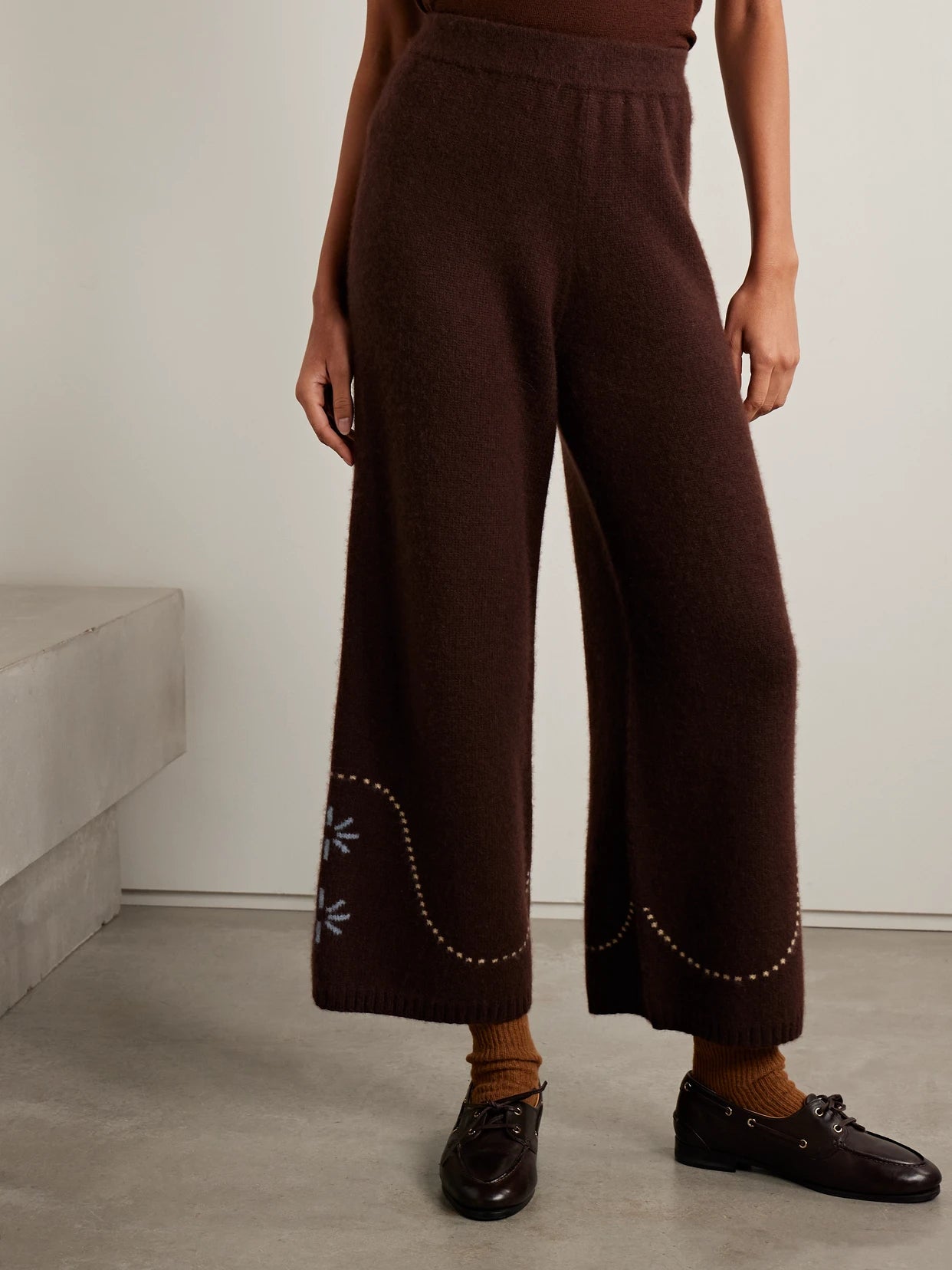 Intarsia-knit Cashmere Wide-leg Pants
