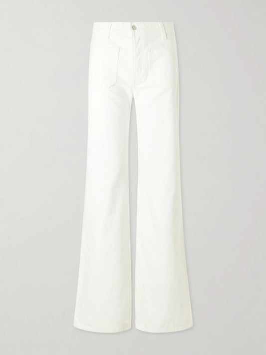 Image of Jeans. Product name - Florence High-rise Distressed Flared Jeans in Cream colour by brand - Nili Lotan