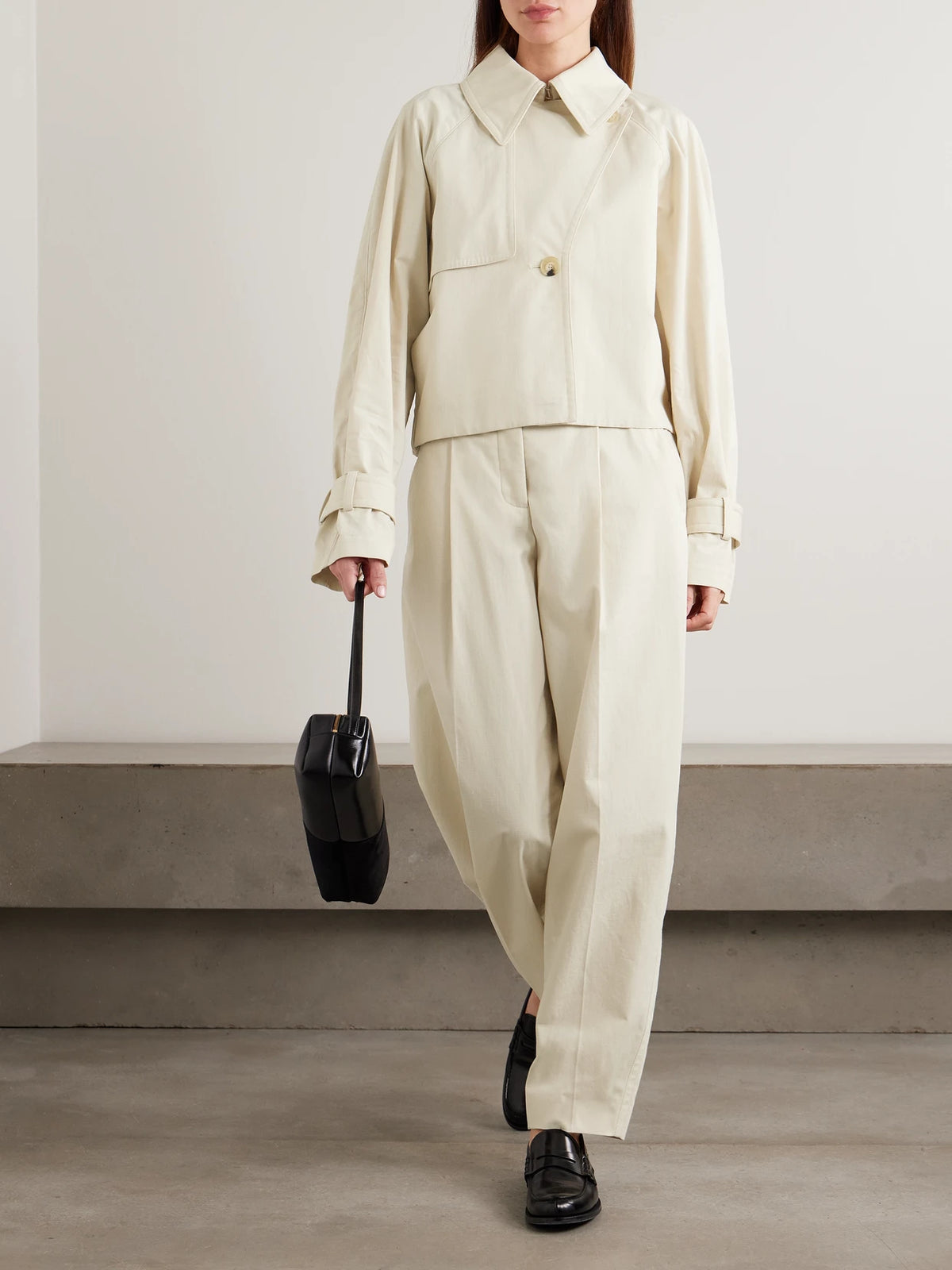 Image of Coats & Jackets. Product name - Suber Cropped Cotton-gabardine Jacket in Off-white colour by brand - Joseph