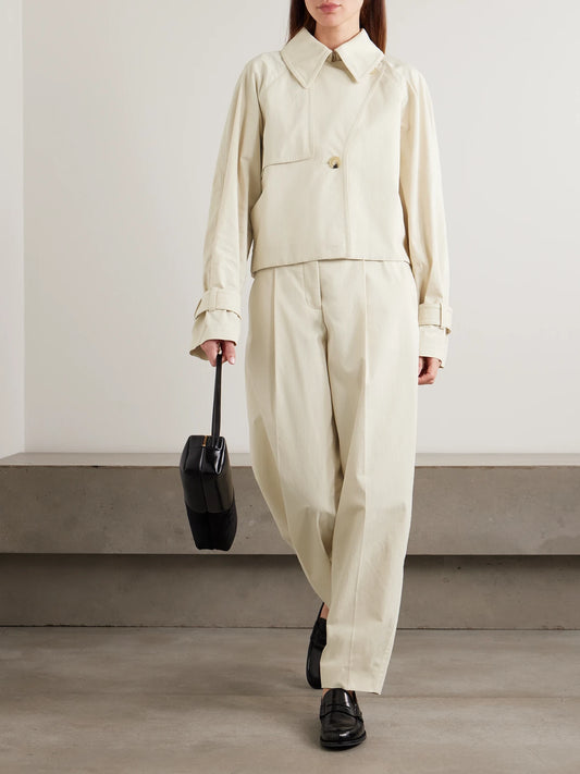 Image of Coats & Jackets. Product name - Suber Cropped Cotton-gabardine Jacket in Off-white colour by brand - Joseph