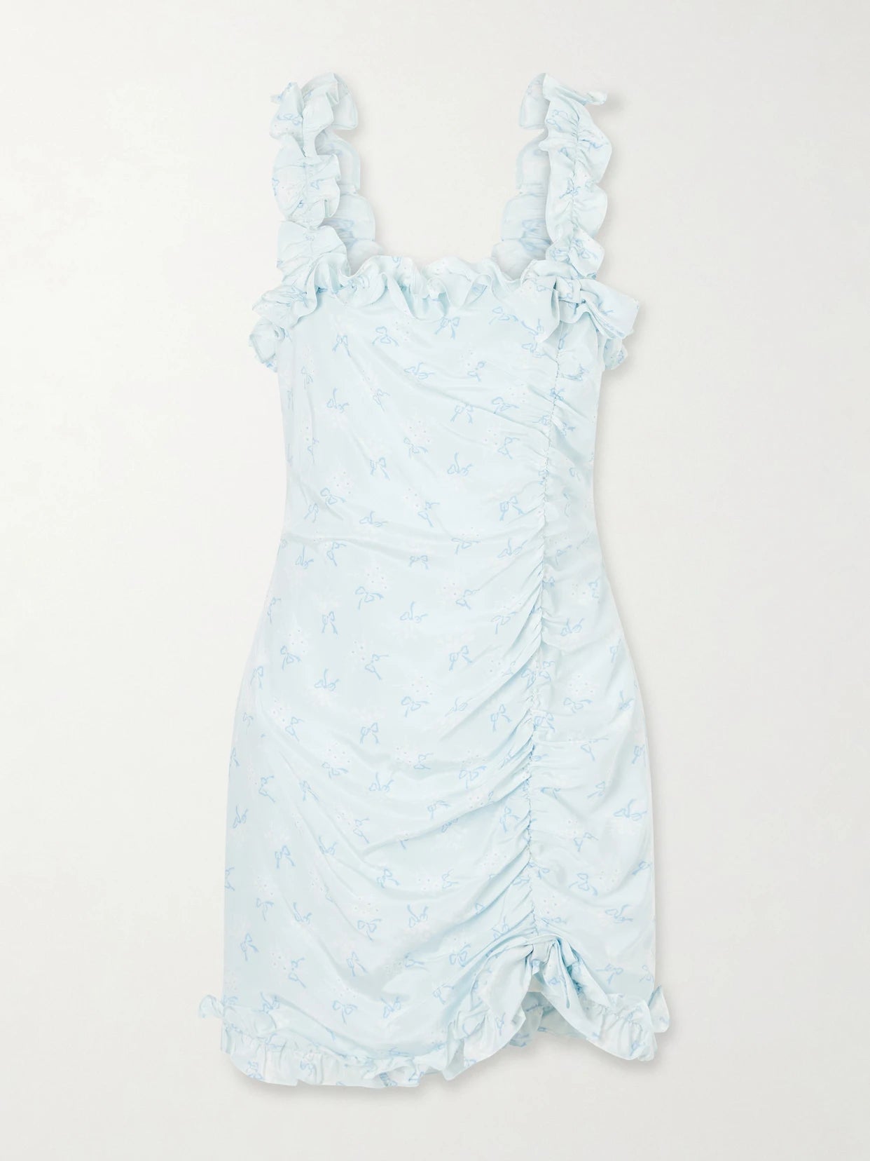 Bow-embellished Floral-print Silk-satin Mini Dress