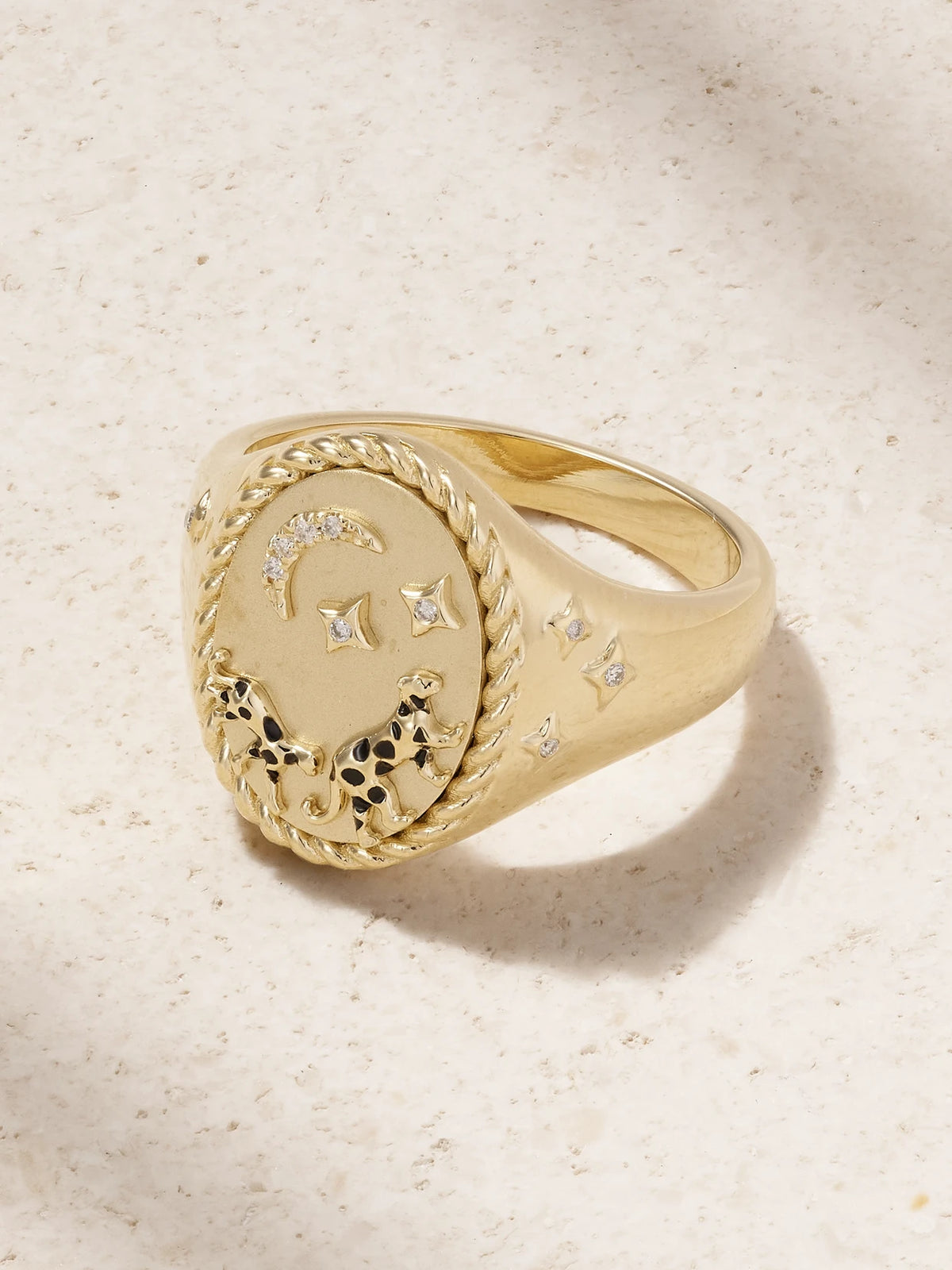 Chevalière Ovale La Savane 9-karat Gold, Diamond And Enamel Ring