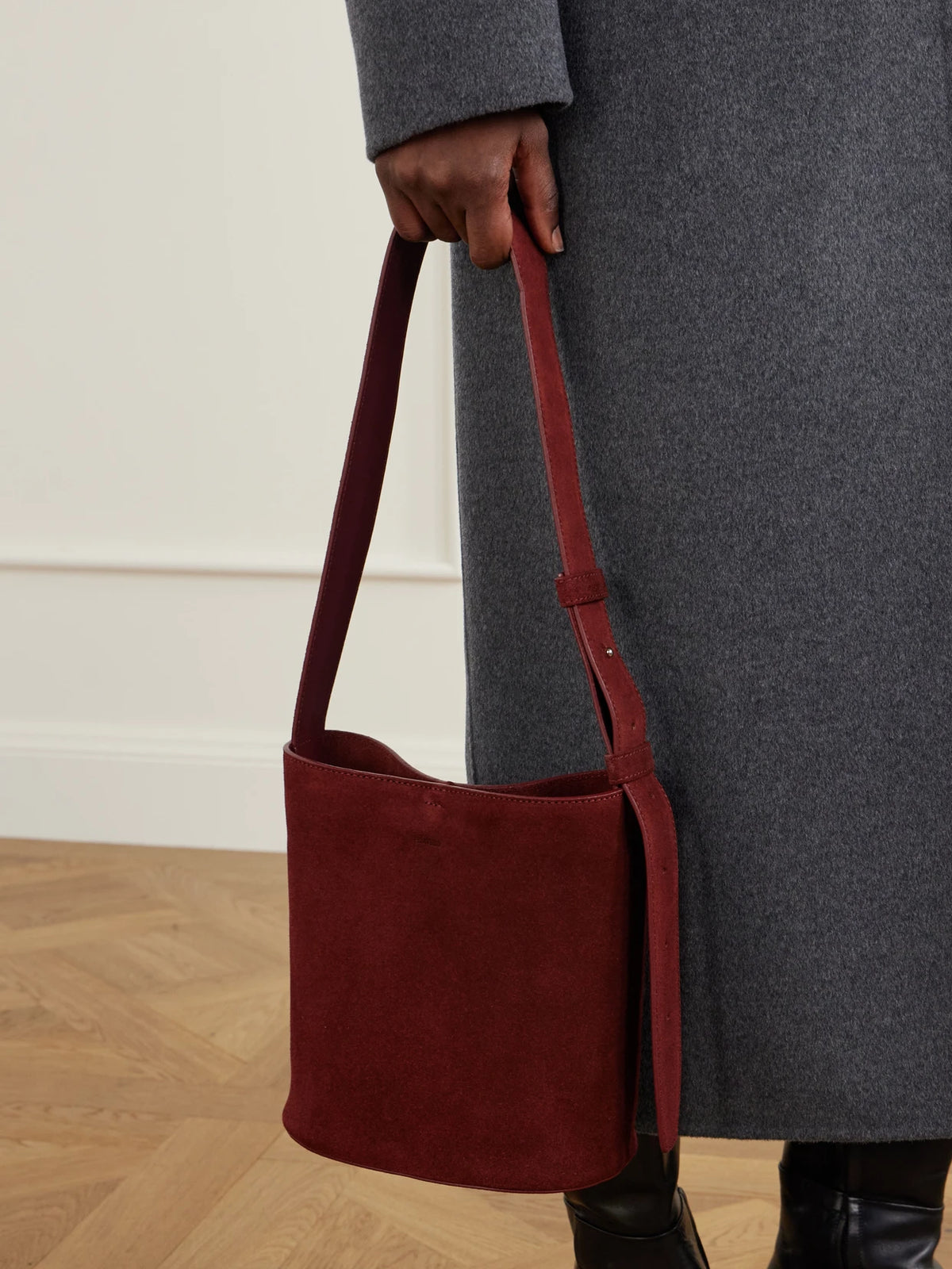 Image of Bags. Product name - Paula Suede Tote in Red colour by brand - LIÉ STUDIO
