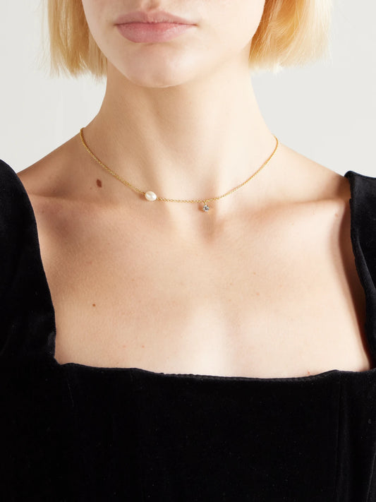 Image of Necklaces. Product name - Gold-plated, Crystal And Pearl-like Necklace in Multi colour by brand - Completedworks
