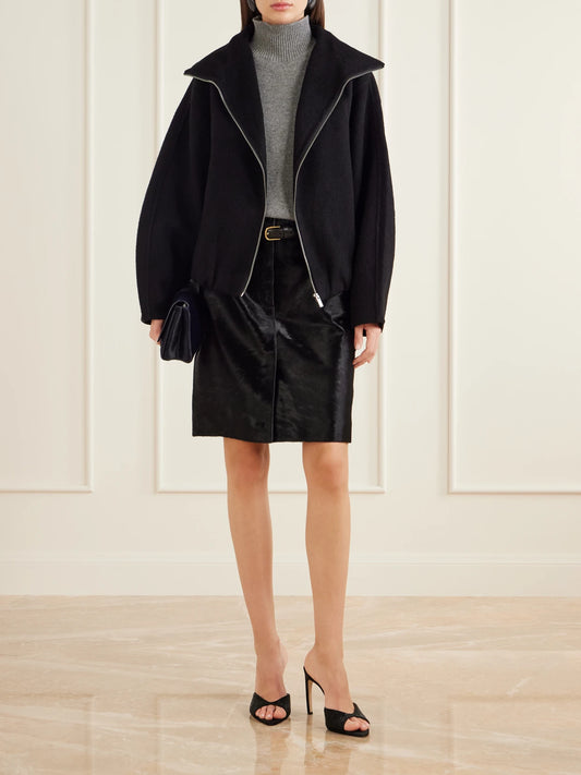 Image of Coats & Jackets. Product name - Lindy Brushed Wool-felt Jacket in Black colour by brand - Almada