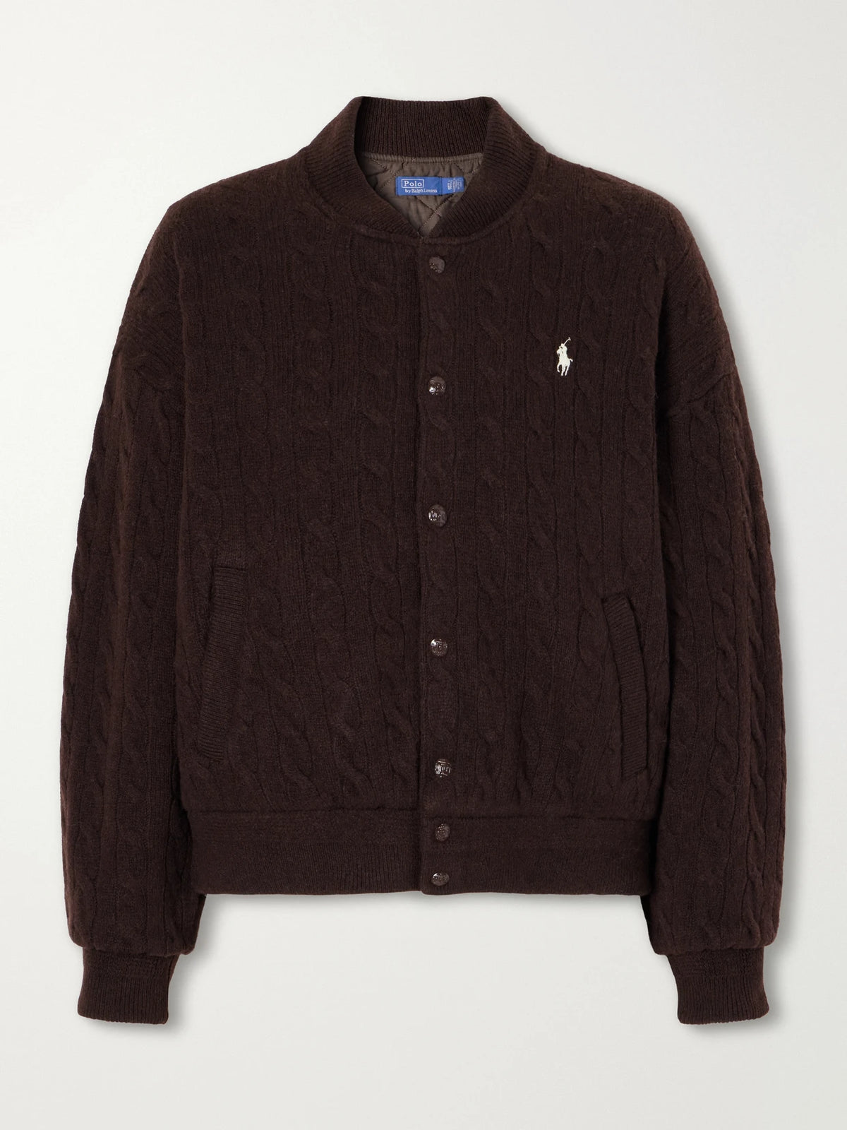 Polo Ralph Lauren Logo-embroidered Cable-knit Wool And Cashmere-blend Bomber Jacket