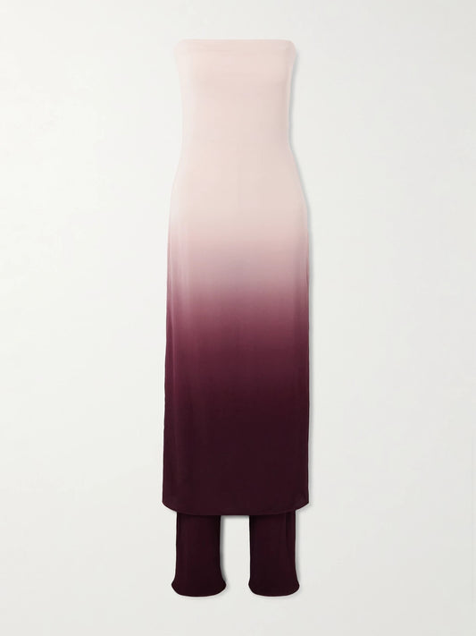 Image of Bodysuits. Product name - Strapless Layered Dégradé Jersey Jumpsuit in Pink colour by brand - Alaïa